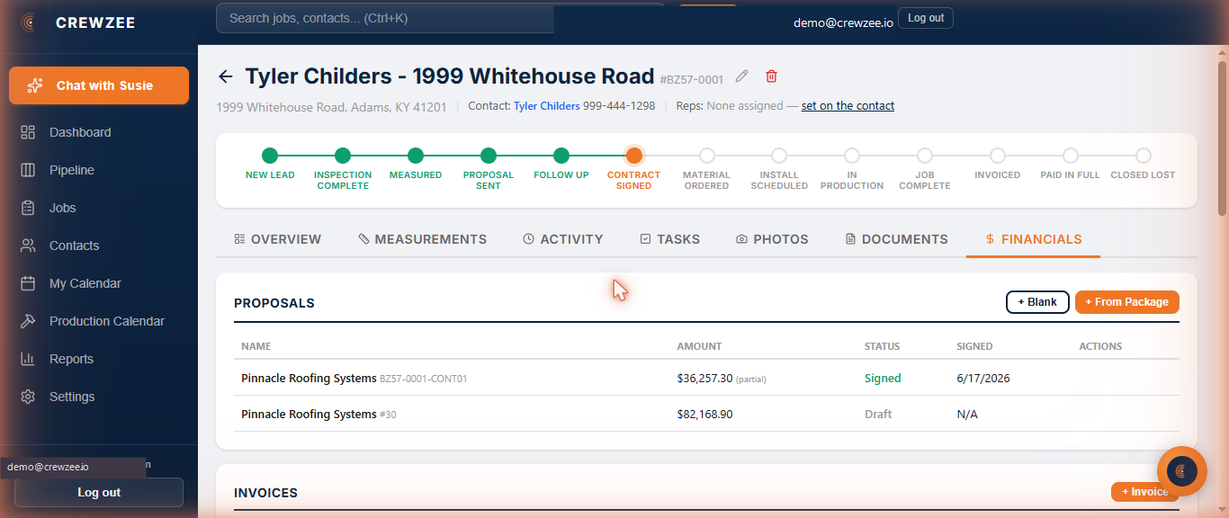 Section-based estimate builder with product library line items and pricing profiles