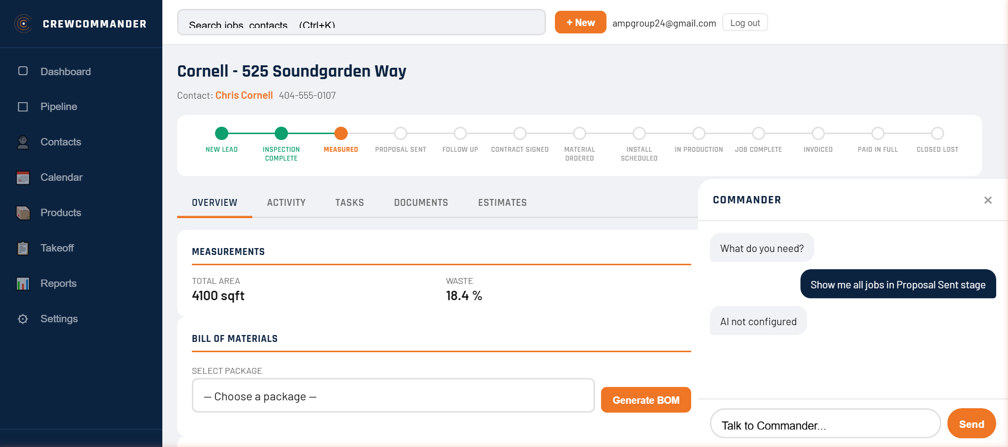 Chief chat overlay showing proposal status and SMS send